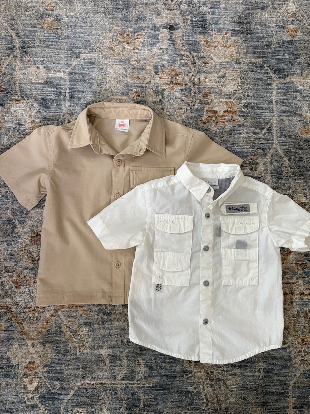 2 Fishing Shirts White Columbia and Tan Short-Sleeve Button Shirt for Kids, 2T